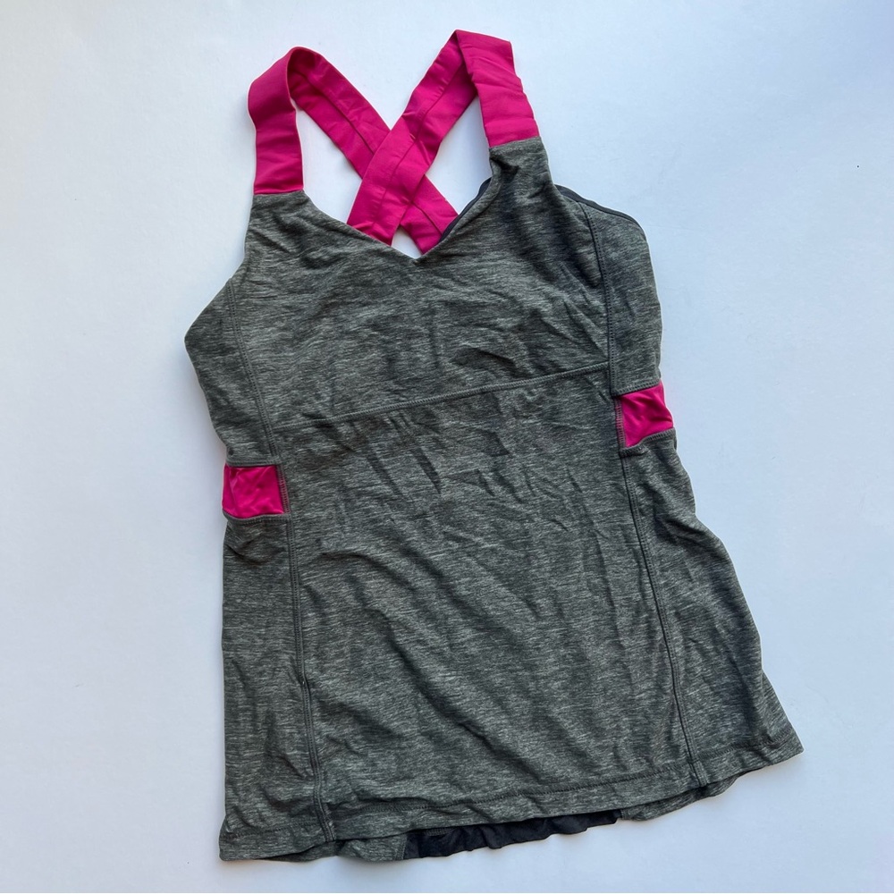 lululemon athletica Gray Tank Top with Pink Straps